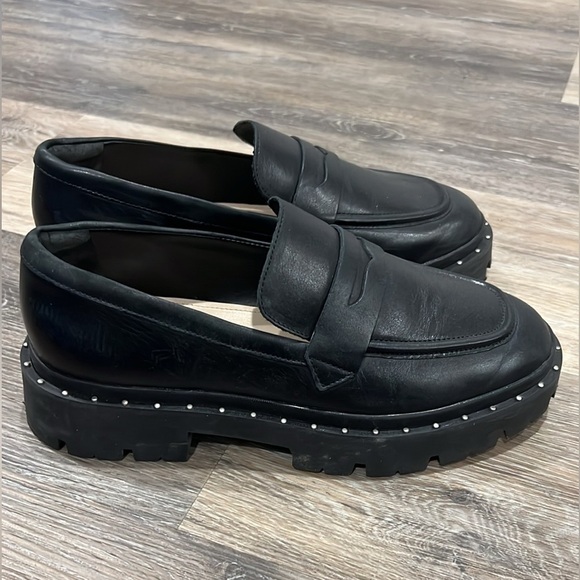 Schutz black leather Christie chunky studded lug sole loafer size 8.5 - Picture 5 of 11